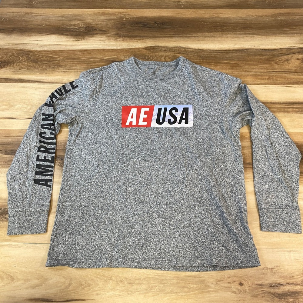 American Eagle Graphic Tee Mens L Streetwear 100% Cotton Standard Fit Grey Marl